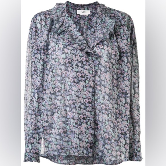 Isabel Marant Pamais Floral Blouse Long Sleeve Button Down Ruffle - Picture 1 of 5